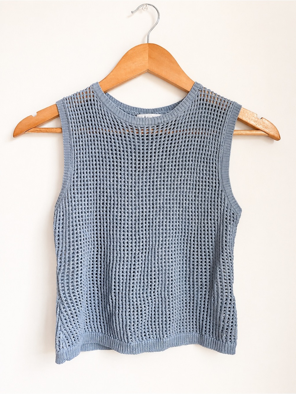 Dusty Blue Open-Knit Sleeveless Tank Top